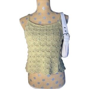 American Eagle Crochet Knit Tank Top Coastal Small Olive Beachy Boho Festival
